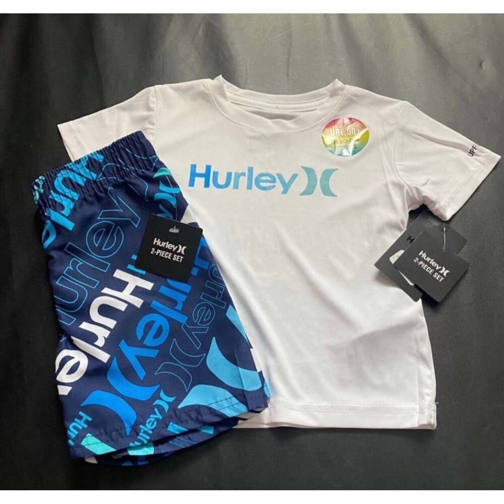 NWT Hurley Rash Guard & Board Shorts Swim Set Baby Boys Size 24M